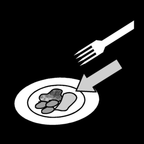 eten: vork eerst naar bord brengen